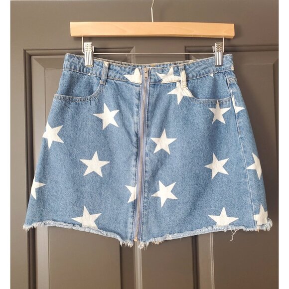 Altard State Skirt Womens Size M Star Print Denim Mini Zip Up Cut Off Cowgirl - Picture 7 of 11